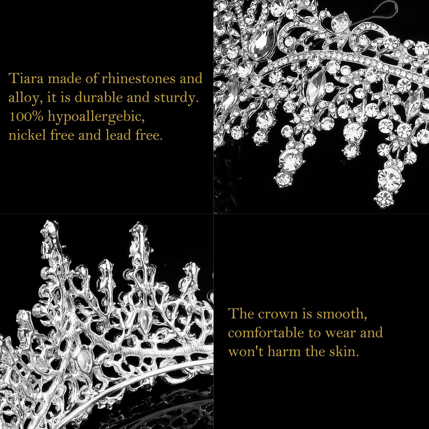 Silver Tiara and Crown for Women Crystal Queen Crowns Rhinestone Princess Tiaras for Girl Bride Wedding Hair Accessories for Bridal Birthday Party Prom Halloween Cos-Play Costume Christmas