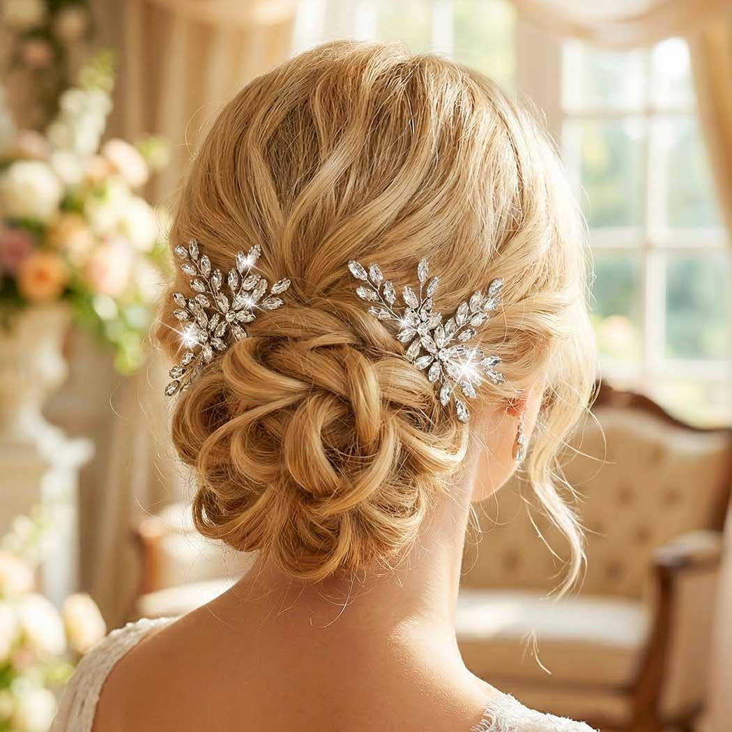 Rhinestone Bride Wedding Hair Pins Bridal Hair Clips Crystal Hair Piece Decorative Bridesmaids Hair Accessories for Women and Girls Pack of 2 (A-Silver)