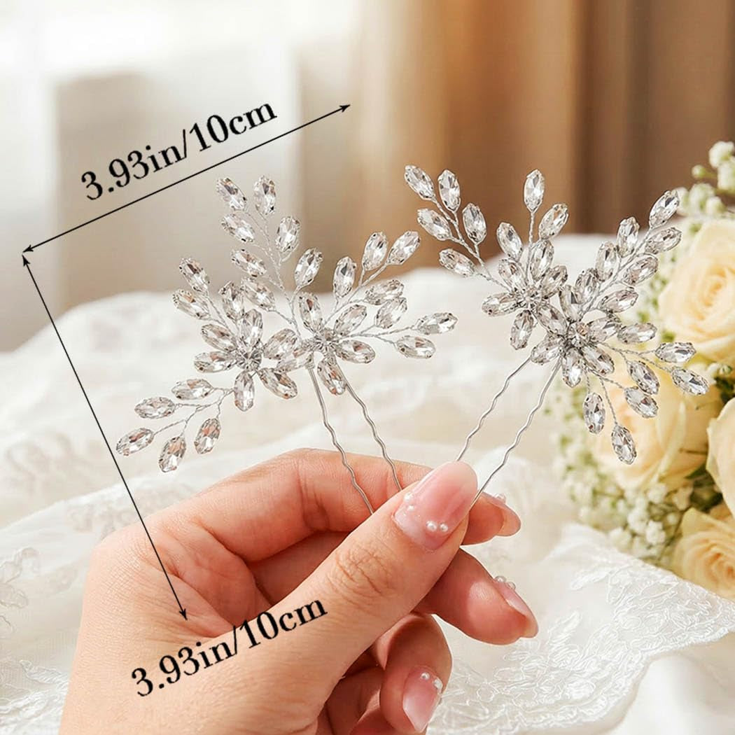 Rhinestone Bride Wedding Hair Pins Bridal Hair Clips Crystal Hair Piece Decorative Bridesmaids Hair Accessories for Women and Girls Pack of 2 (A-Silver)