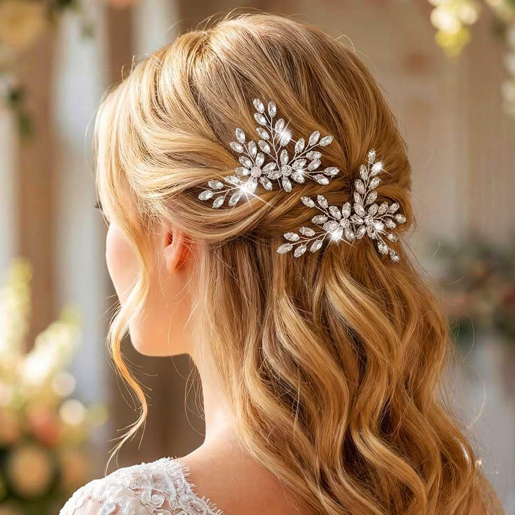 Rhinestone Bride Wedding Hair Pins Bridal Hair Clips Crystal Hair Piece Decorative Bridesmaids Hair Accessories for Women and Girls Pack of 2 (A-Silver)